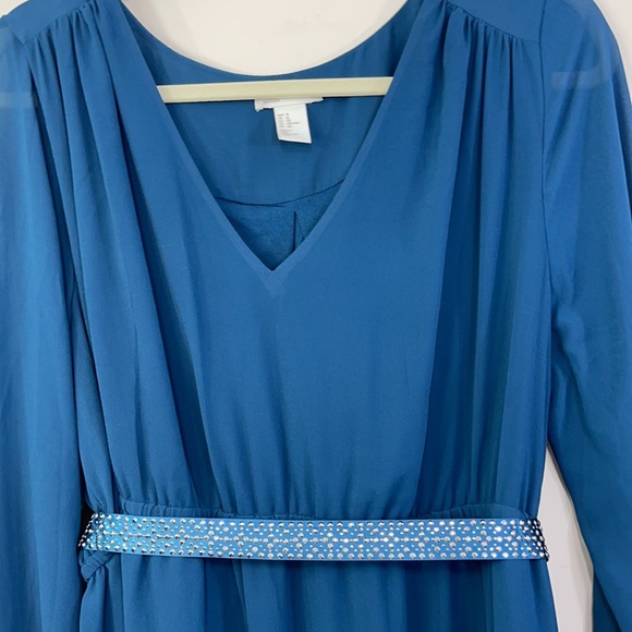 H&M Mama Teal Chiffon Dress with Embellished Belt - Picture 12 of 12
